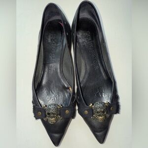 Pedro Garcia Women's Sz 36 Alexandra Black Pointed Toe Skull Flats